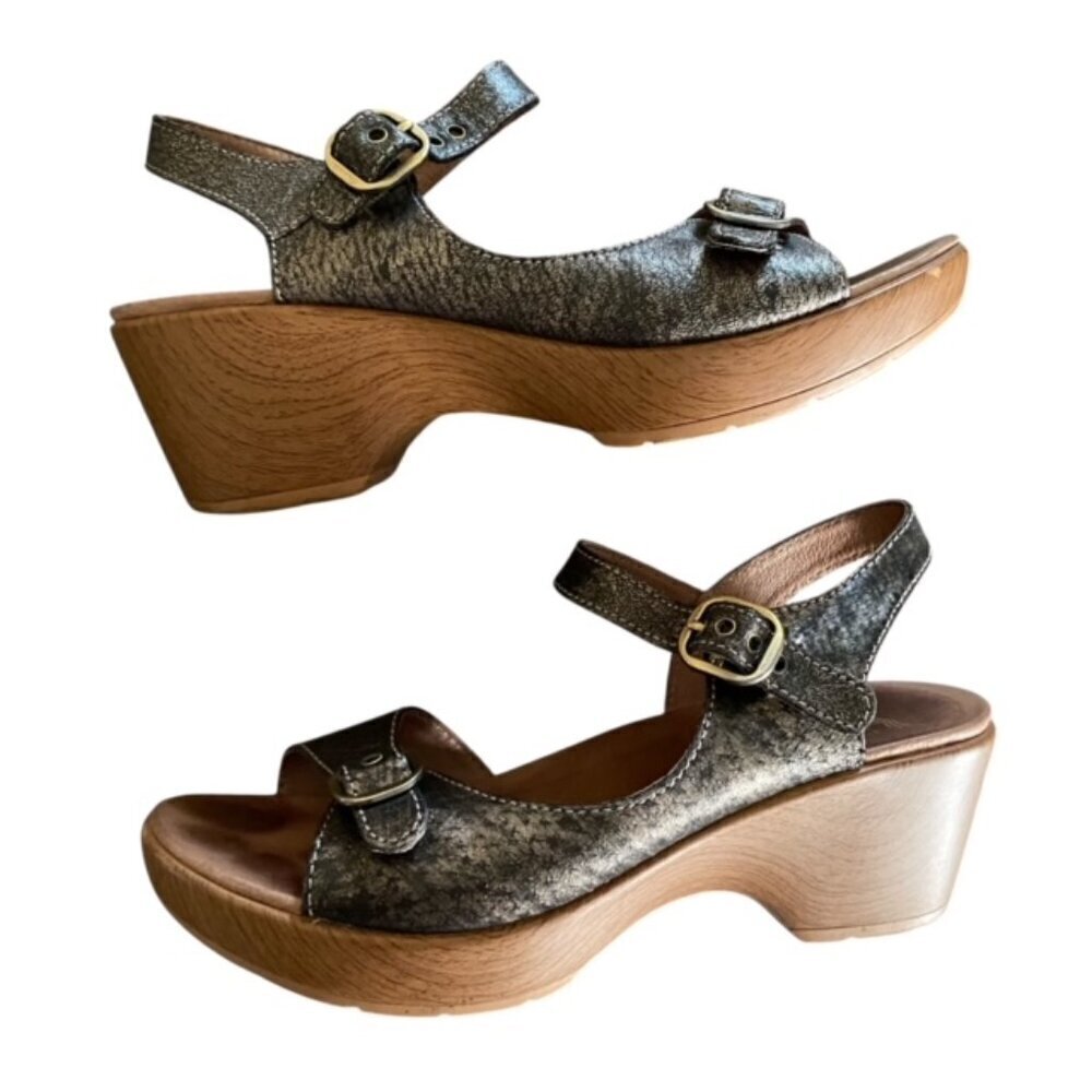 Dansko Joanie Pewter Burnished Metallic Sandal 38